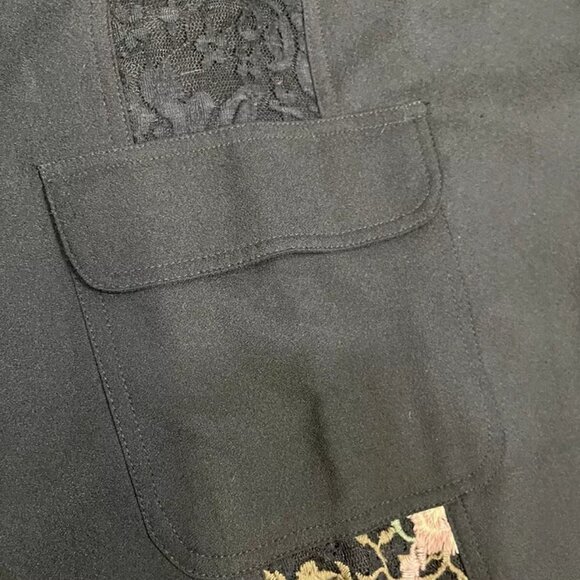 Knox Rose Cargo Pants XL Embroidered Lace Pocket Cuff Floral Black Drawstring - Picture 5 of 7